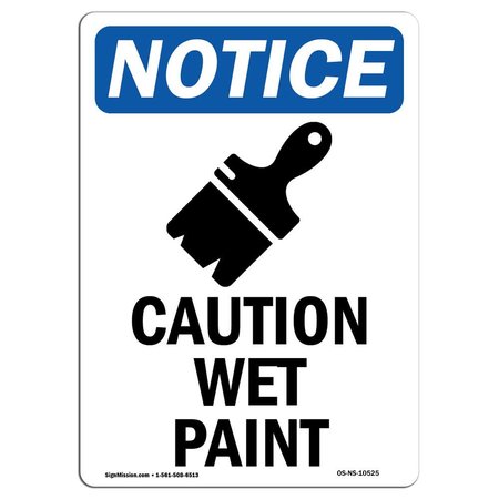 SIGNMISSION Safety Sign, OSHA Notice, 18" Height, Aluminum, Caution Wet Paint Sign With Symbol, Portrait OS-NS-A-1218-V-10525
